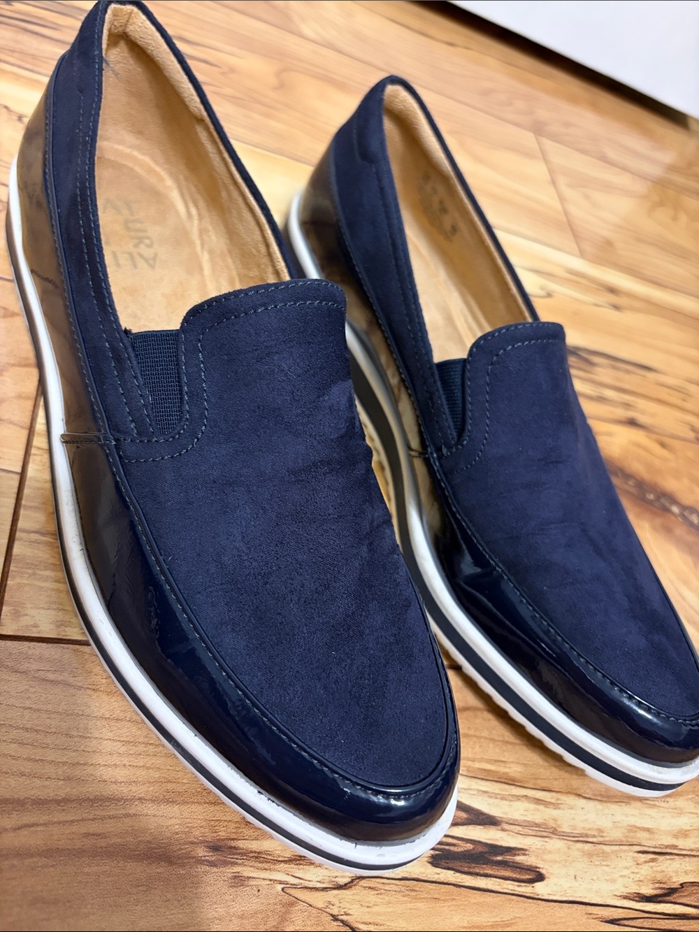 Naturalizer Women’s Rome Loafers in French Navy Striped Platform Wedge Sole Sz 9